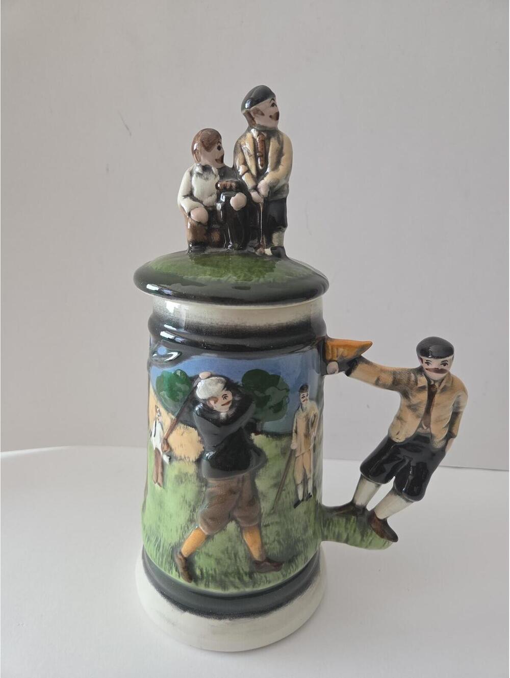Vintage Victorian Golfers Beer Stein with Lid